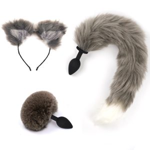 anal fox plug grey white tail kit