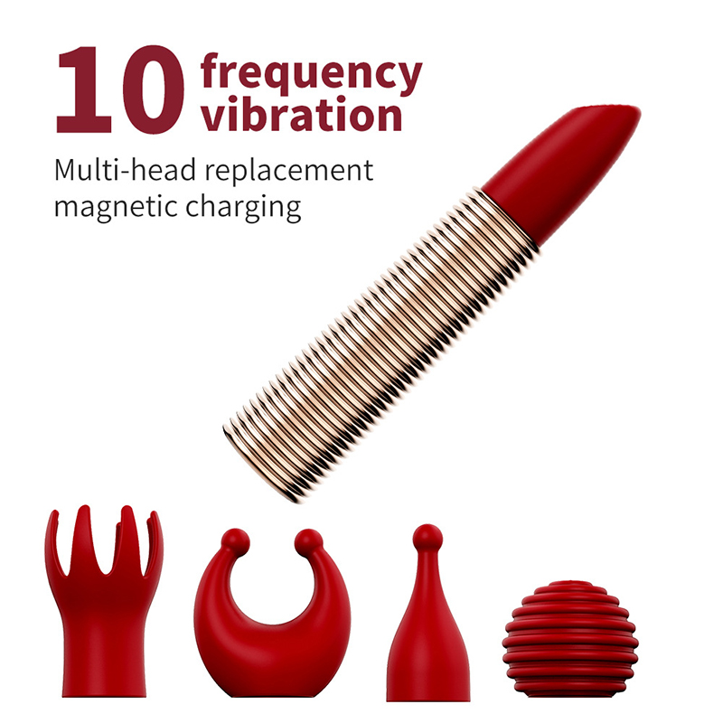 Lipstick Vibrator with 5 Replaceable Red Heads (4)